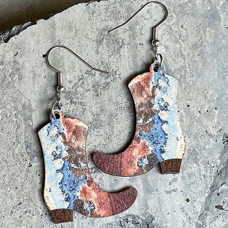 Wholesale 2pairs/pack Western Denim Wood Earrings