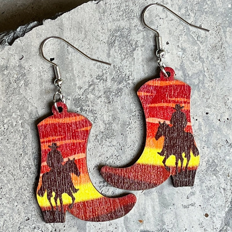 Wholesale 2pairs/pack Western Denim Wood Earrings