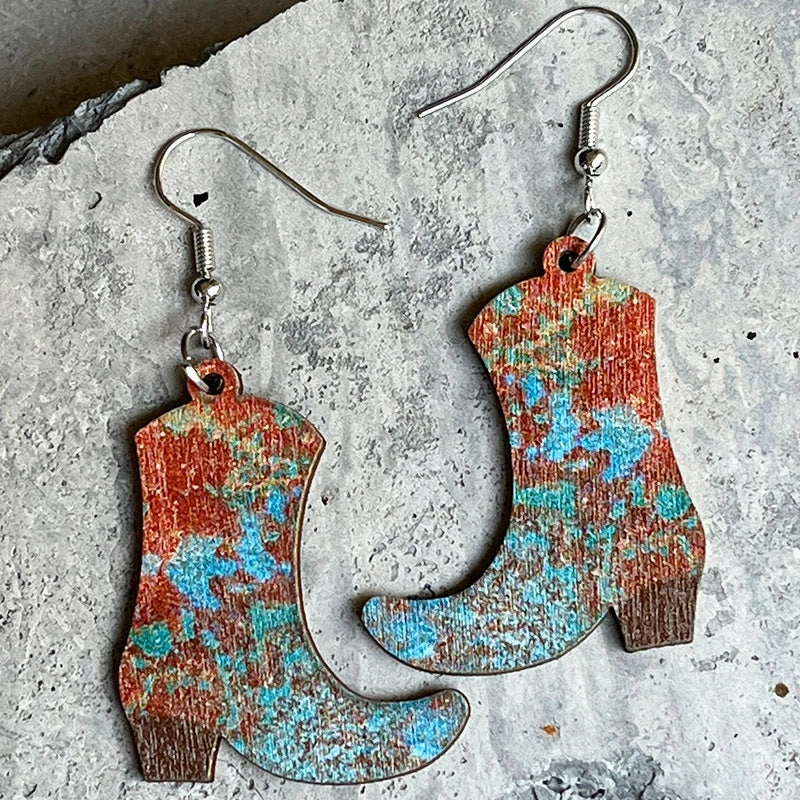 Wholesale 2pairs/pack Western Denim Wood Earrings