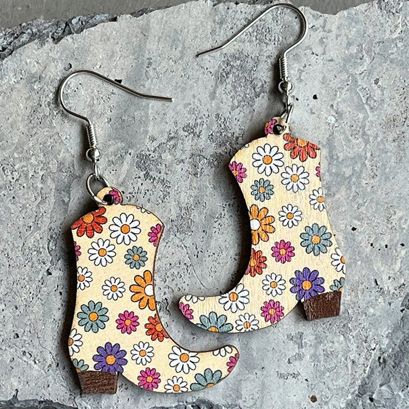 Wholesale 2pairs/pack Western Denim Wood Earrings