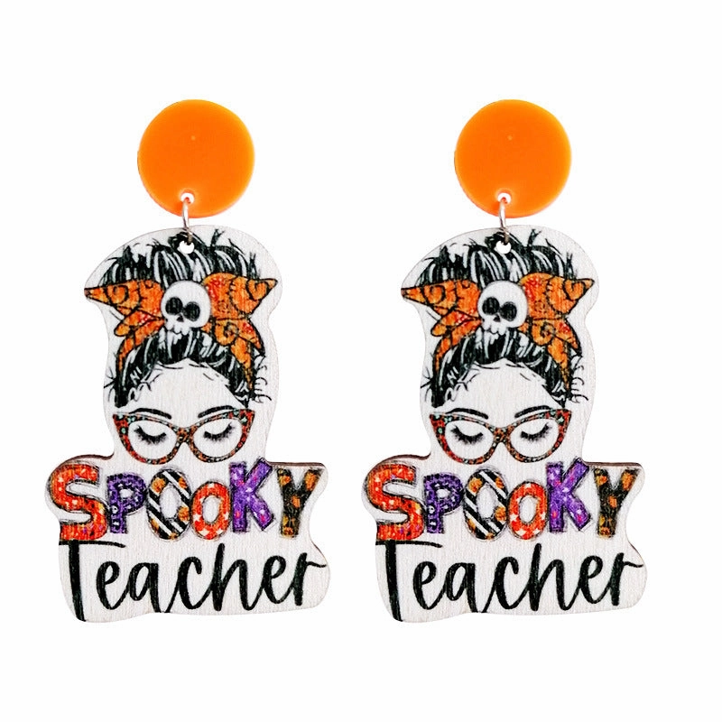 Wholesale 2pairs/pack Wooden Halloween Rainbow Pumpkin Earrings