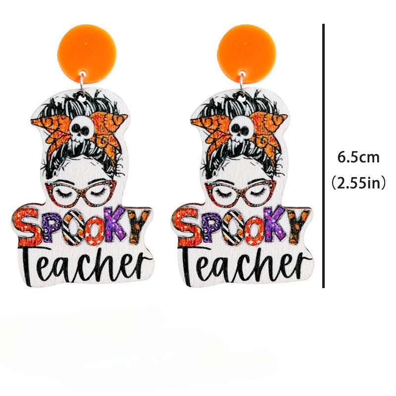 Wholesale 2pairs/pack Wooden Halloween Rainbow Pumpkin Earrings