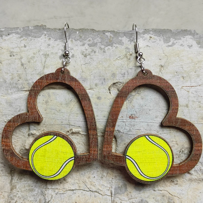 Wholesale 2pairs/pack Wooden Hollow Heart Sports Earrings