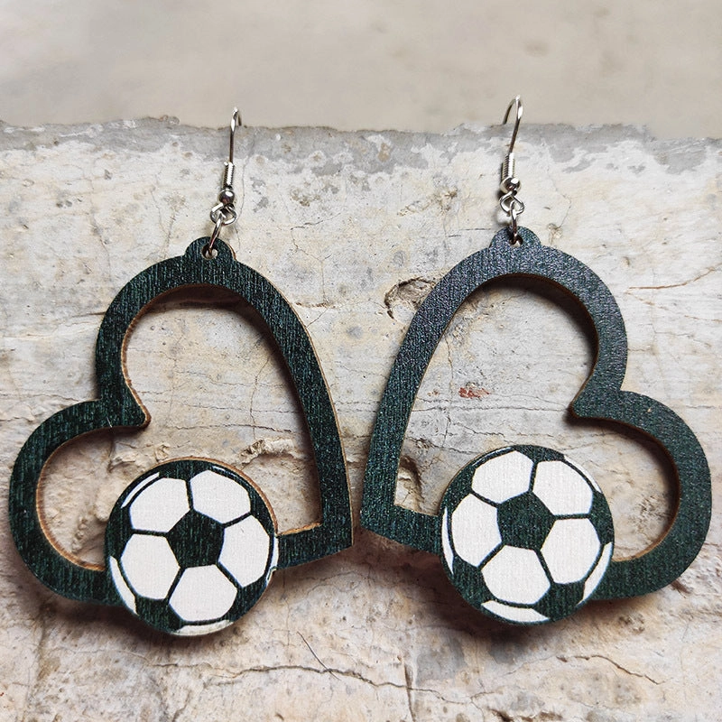 Wholesale 2pairs/pack Wooden Hollow Heart Sports Earrings