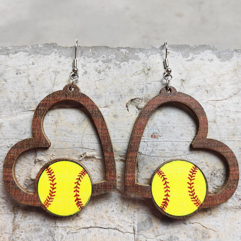 Wholesale 2pairs/pack Wooden Hollow Heart Sports Earrings