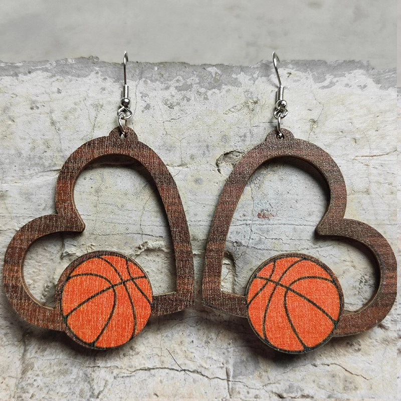 Wholesale 2pairs/pack Wooden Hollow Heart Sports Earrings