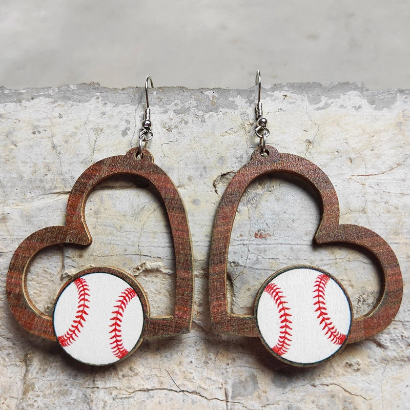 Wholesale 2pairs/pack Wooden Hollow Heart Sports Earrings