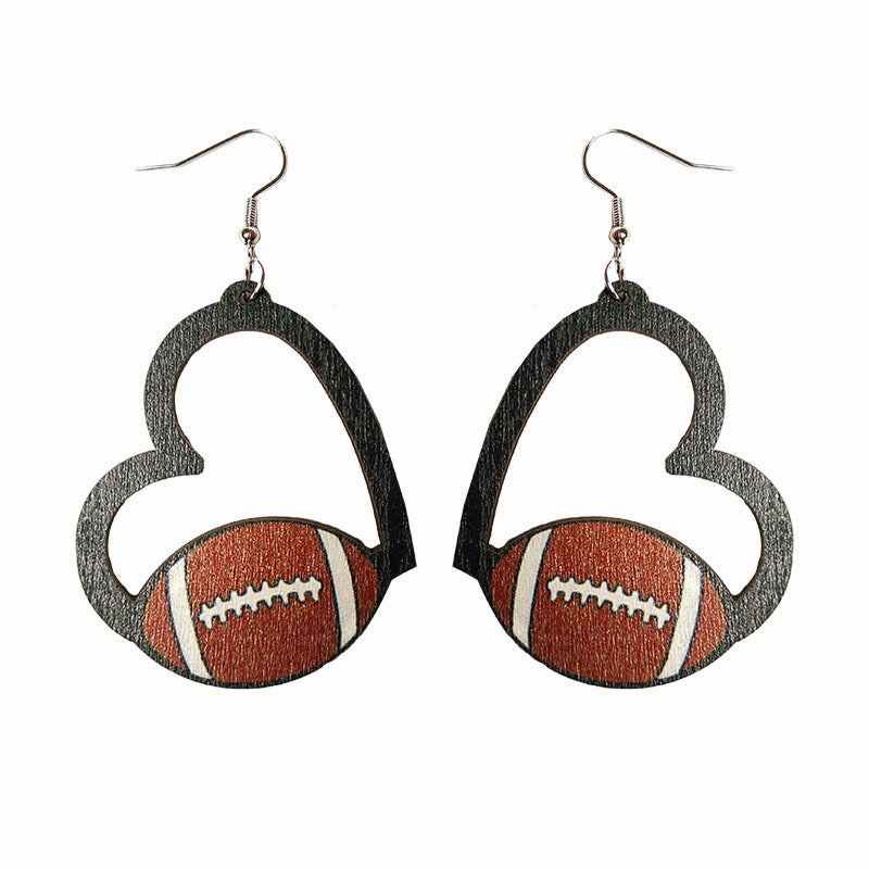 Wholesale 2pairs/pack Wooden Hollow Heart Sports Earrings