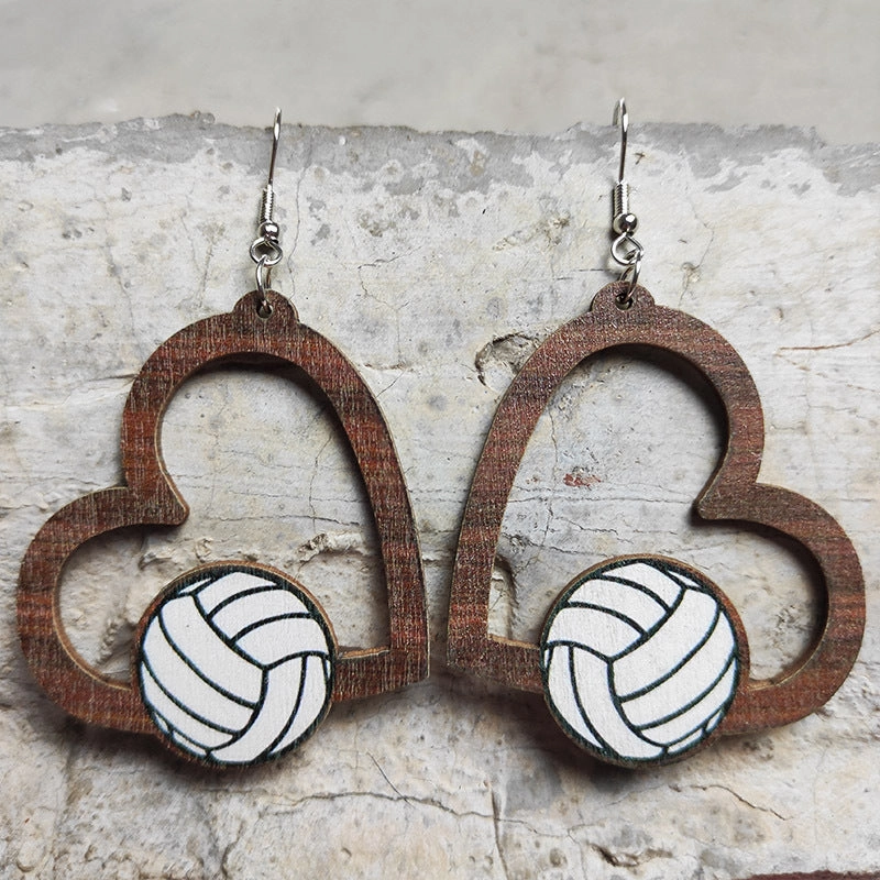 Wholesale 2pairs/pack Wooden Hollow Heart Sports Earrings