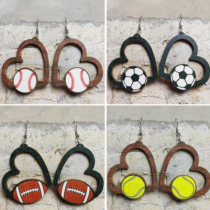 Wholesale 2pairs/pack Wooden Hollow Heart Sports Earrings