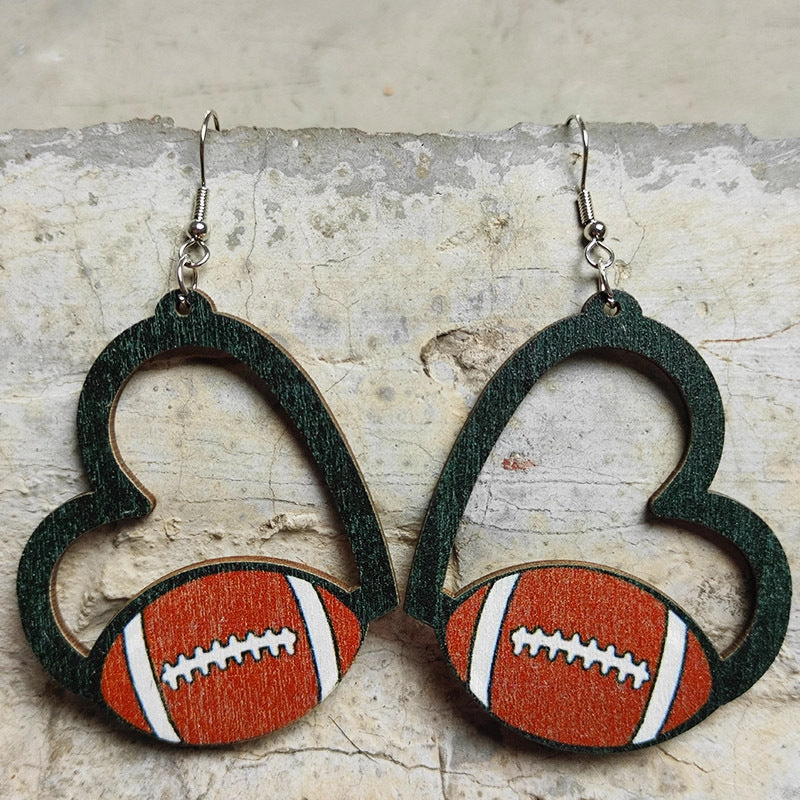 Wholesale 2pairs/pack Wooden Hollow Heart Sports Earrings