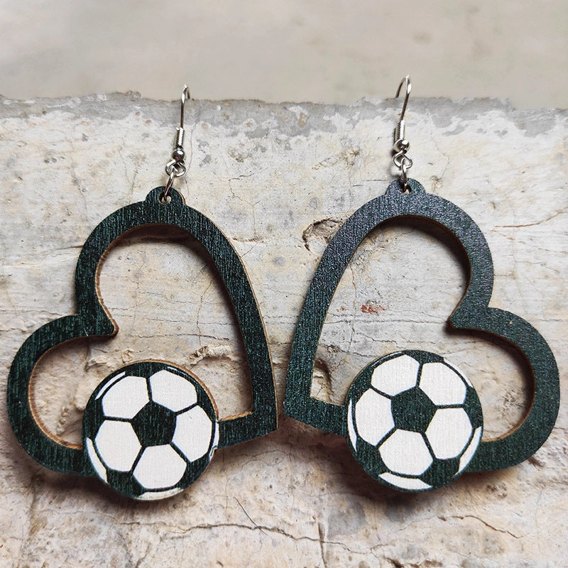 Wholesale 2pairs/pack Wooden Hollow Heart Sports Earrings