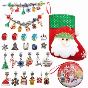 Wholesale 2PCS Christmas Stocking Silver Alloy Bracelet