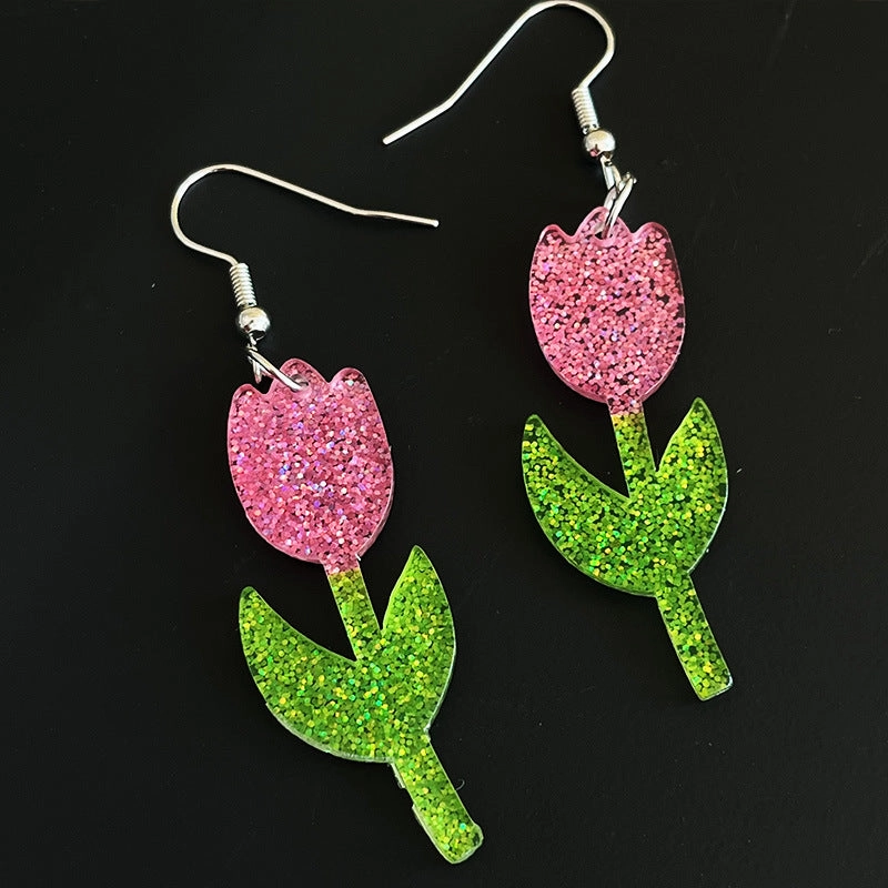 Wholesale 2PCS Fresh Flowers Butterfly Sparkling Acrylic Earrings