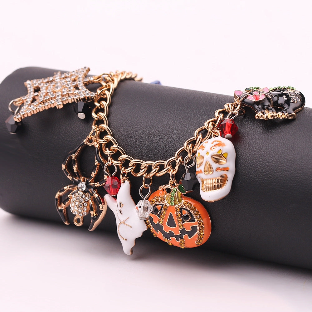 Wholesale 2PCS Halloween Pumpkin Head Ghost Spider Alloy Bracelet
