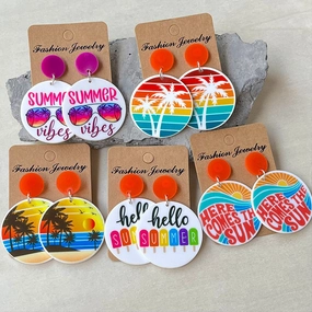 Wholesale 2pcs Hello Summer Beach Scenery Holiday Acrylic Earrings