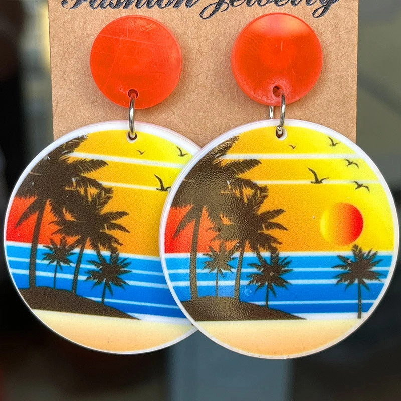 Wholesale 2pcs Hello Summer Beach Scenery Holiday Acrylic Earrings