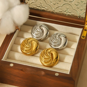 Wholesale 2pcs Round 18k Gold Swirl Pattern Stainless Steel Earrings