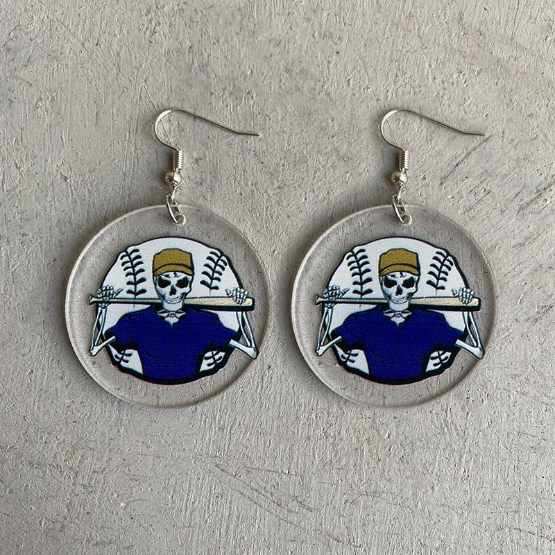 Wholesale 2PCS Sports Acrylic Skull Football Stick Motorcycle Earrings