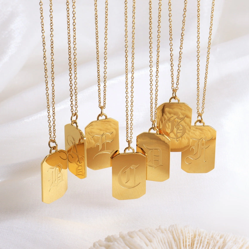 Wholesale 2PCS Stainless Steel Gold Plated Letter Square Necklace