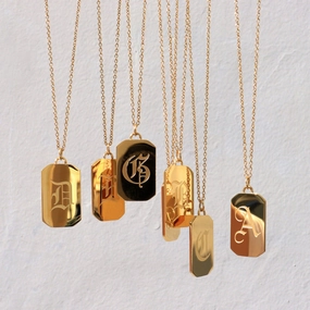 Wholesale 2PCS Stainless Steel Gold Plated Letter Square Necklace