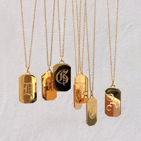 Wholesale 2PCS Stainless Steel Gold Plated Letter Square Necklace