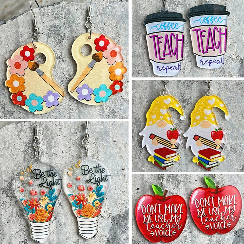 Wholesale 2pcs Teacher Gift Coffee Cup Apple Acrylic Earrings