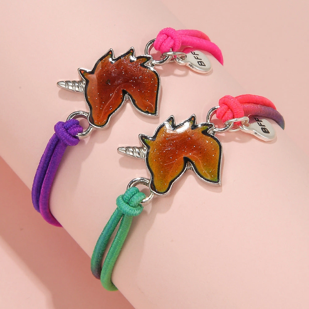 Wholesale 2pcs Temperature Sensitive Color Change Drip Oil Unicorn Bracelet