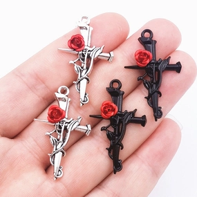 Wholesale 30PCS New Thorn Rose Cross DIY Zinc Alloy Pendant