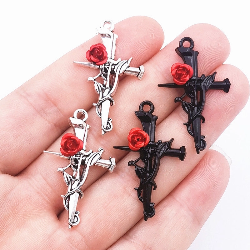 Wholesale 30PCS New Thorn Rose Cross DIY Zinc Alloy Pendant