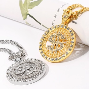 Wholesale 360 Degree Rotating Dollar Pendant Alloy Necklace