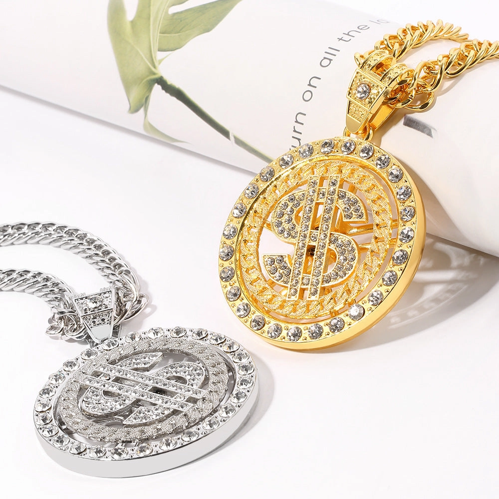 Wholesale 360 Degree Rotating Dollar Pendant Alloy Necklace