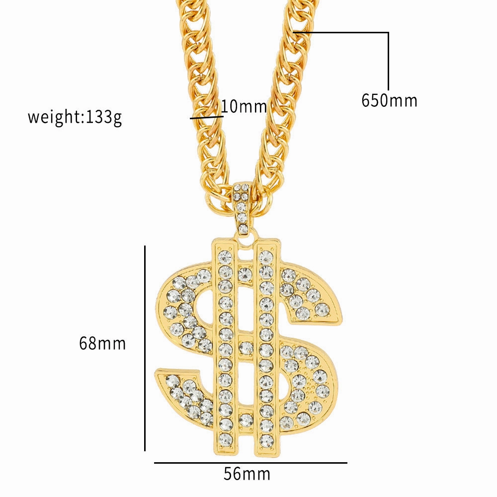 Wholesale 360 Degree Rotating Dollar Pendant Alloy Necklace