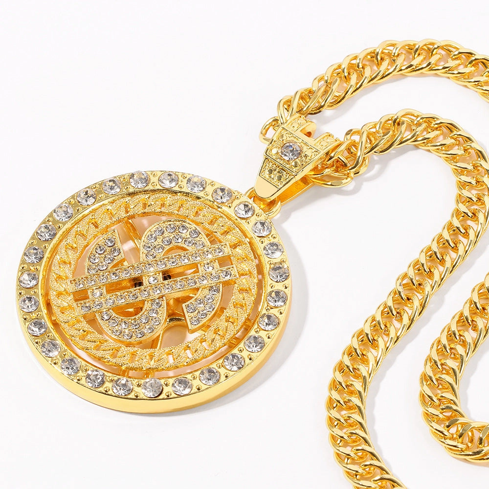 Wholesale 360 Degree Rotating Dollar Pendant Alloy Necklace