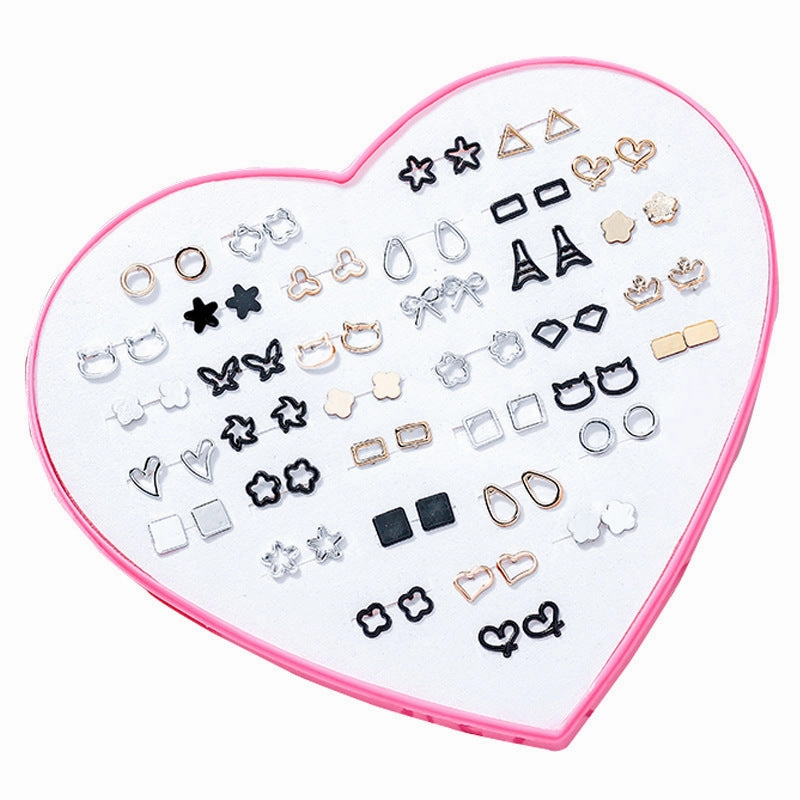 Wholesale 36 Pairs/Box Heart Star Plastic Ear Studs Set