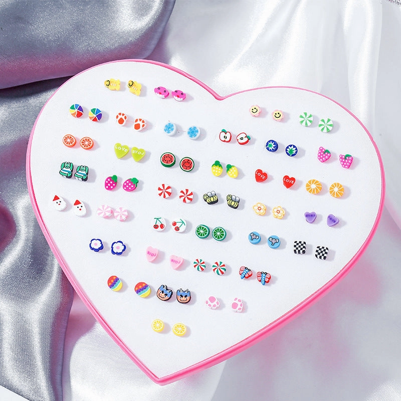 Wholesale 36 Pairs/Box Heart Star Plastic Ear Studs Set