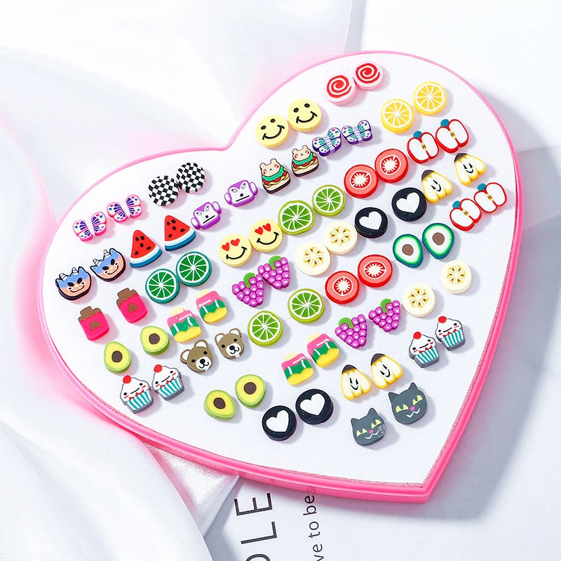 Wholesale 36 Pairs/Box Plastic Flower Ear Studs Set