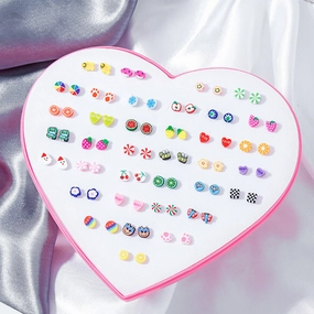 Wholesale 36 Pairs/Box Plastic Flower Ear Studs Set
