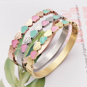 Wholesale 3 Colors Heart Stainless Steel Gold Plated Bracelet