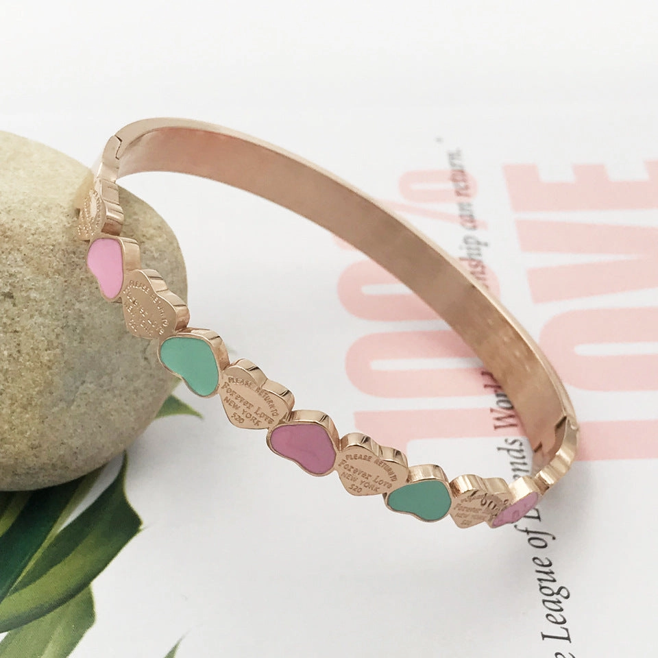 Wholesale 3 Colors Heart Stainless Steel Gold Plated Bracelet