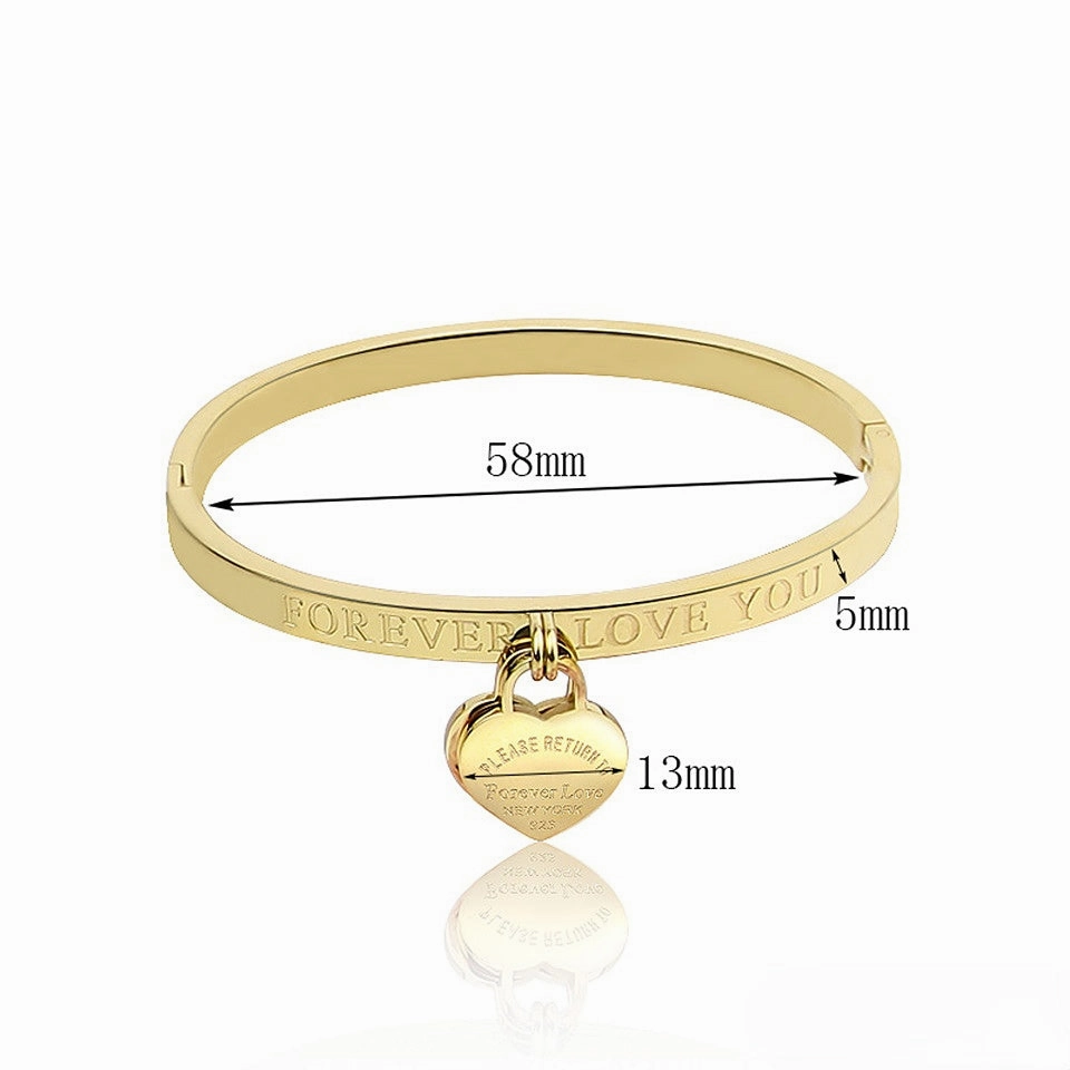 Wholesale 3 Colors Heart Stainless Steel Gold Plated Bracelet