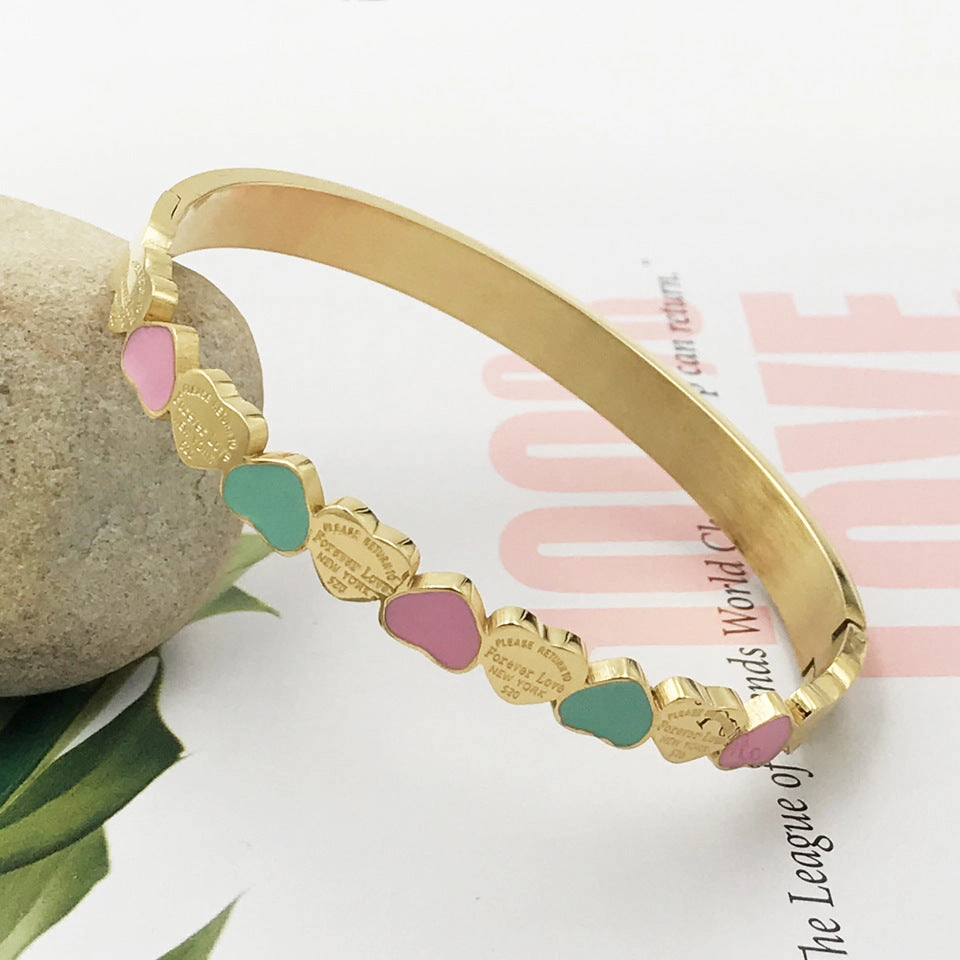 Wholesale 3 Colors Heart Stainless Steel Gold Plated Bracelet