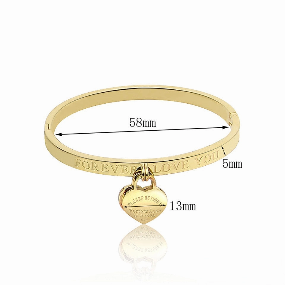 Wholesale 3 Colors Heart Stainless Steel Gold Plated Bracelet