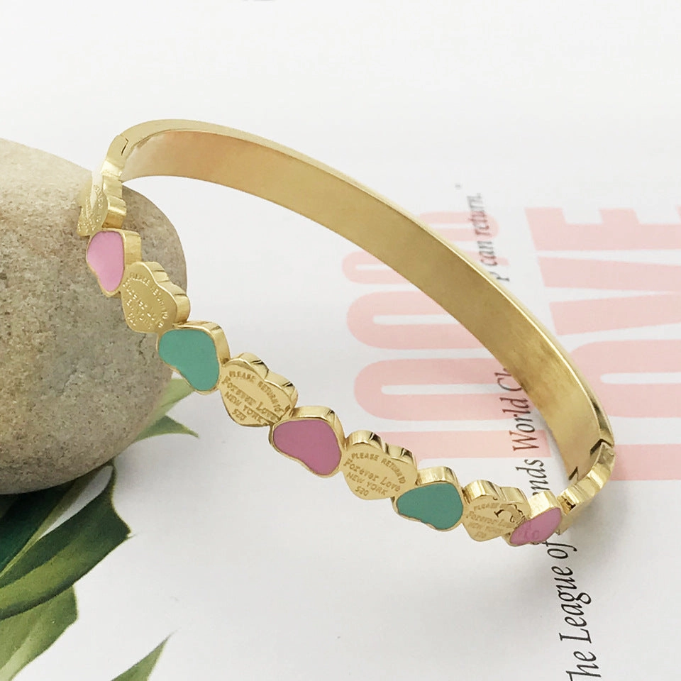 Wholesale 3 Colors Heart Stainless Steel Gold Plated Bracelet
