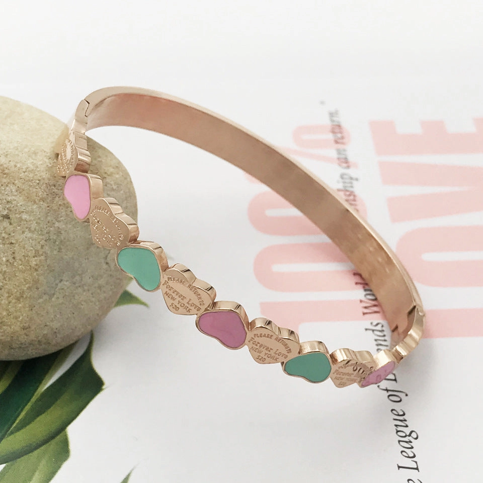 Wholesale 3 Colors Heart Stainless Steel Gold Plated Bracelet