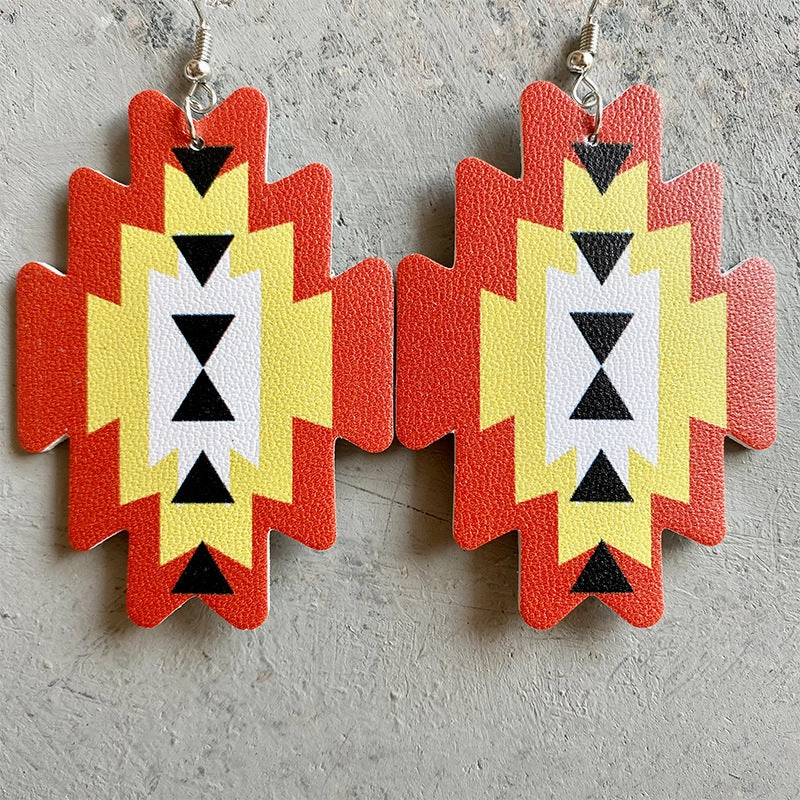 Wholesale 3 Pairs/Pack Aztec Sunflower American Western Cowboy Style PU Leather Earrings