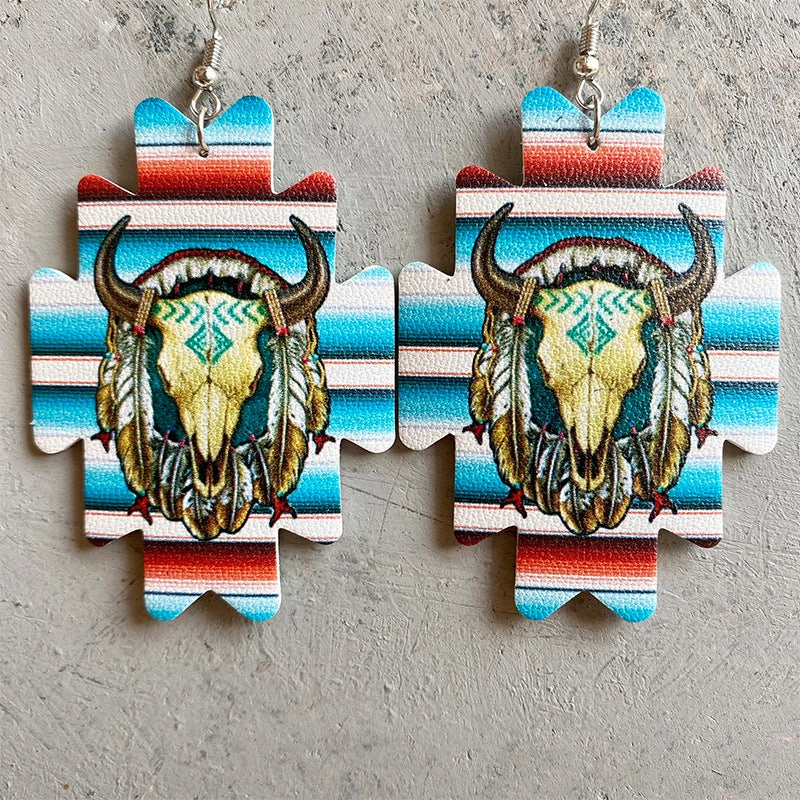 Wholesale 3 Pairs/Pack Aztec Sunflower American Western Cowboy Style PU Leather Earrings