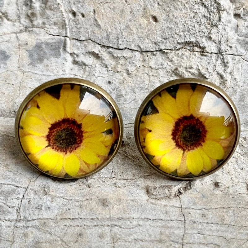 Wholesale 3 Pairs/pack Christmas Plaid Leopard Print Cow Pattern Glass Stud Earrings