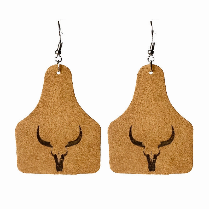 Wholesale 3 Pairs/Pack Cowboy Western Aztec Silhouette Geometric Leather Earrings