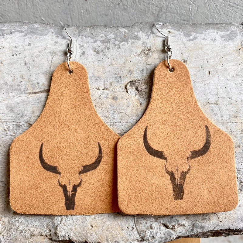 Wholesale 3 Pairs/Pack Cowboy Western Aztec Silhouette Geometric Leather Earrings